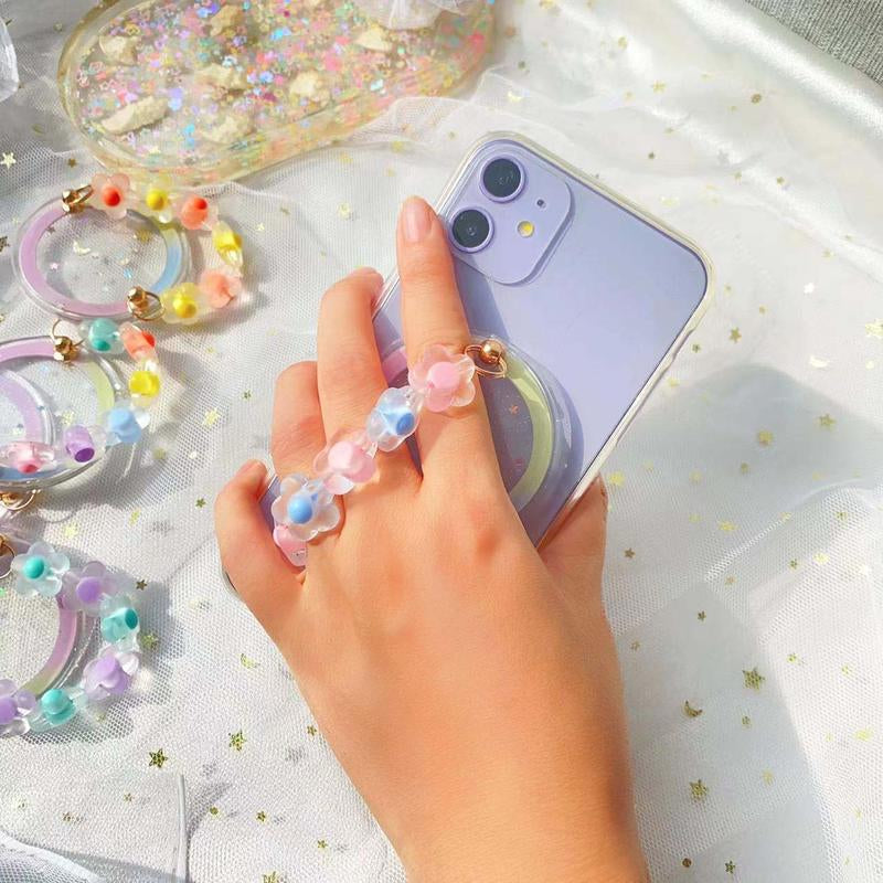 Magnetic Bracelet Grip with Glitter Star Magsafe Holder, Gradient Pink Beaded Accessory for Smartphones & Tablets