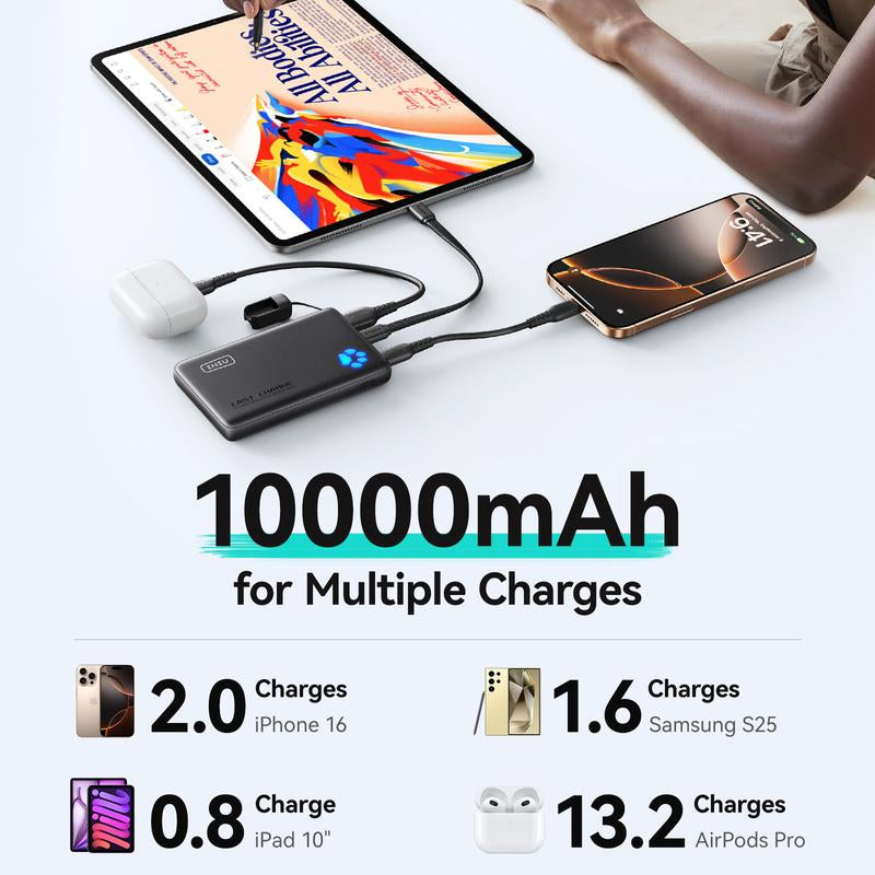 INIU Portable Charger, Ultra Slim 10000Mah 45W PD Power Bank USB C In&Out Fast Charging Battery Pack, Travel Essential Phone Powerbank Compatible with Iphone 17 16 15 14 13 12 Samsung S25 S24 Google Ipad Etc