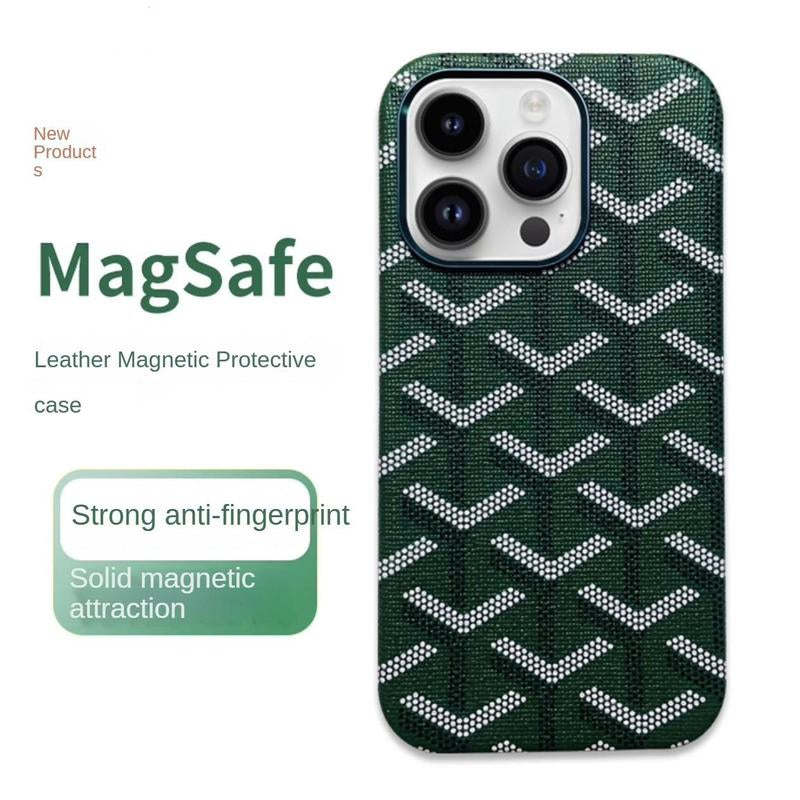Magsafe Leather Magnetic Protective Case for Iphone 17 Pro Max Trendy Shockproof Cover with Microfiber Lining & Elegant Patterns Ultra Thin Durable Stylish Protection Black Metal Finish Smartphone Casing