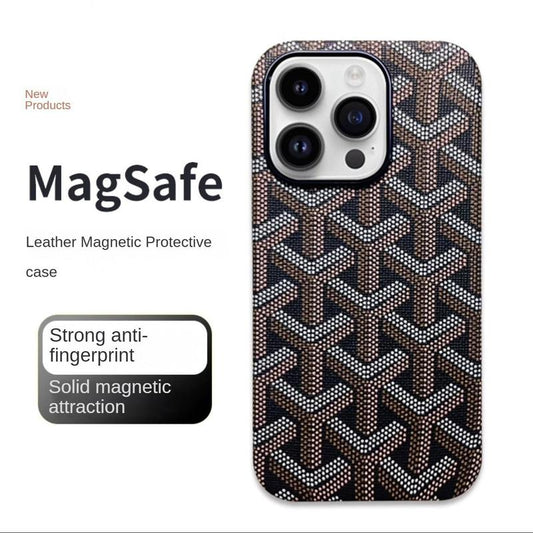 Magsafe Leather Magnetic Protective Case for Iphone 17 Pro Max Trendy Shockproof Cover with Microfiber Lining & Elegant Patterns Ultra Thin Durable Stylish Protection Black Metal Finish Smartphone Casing
