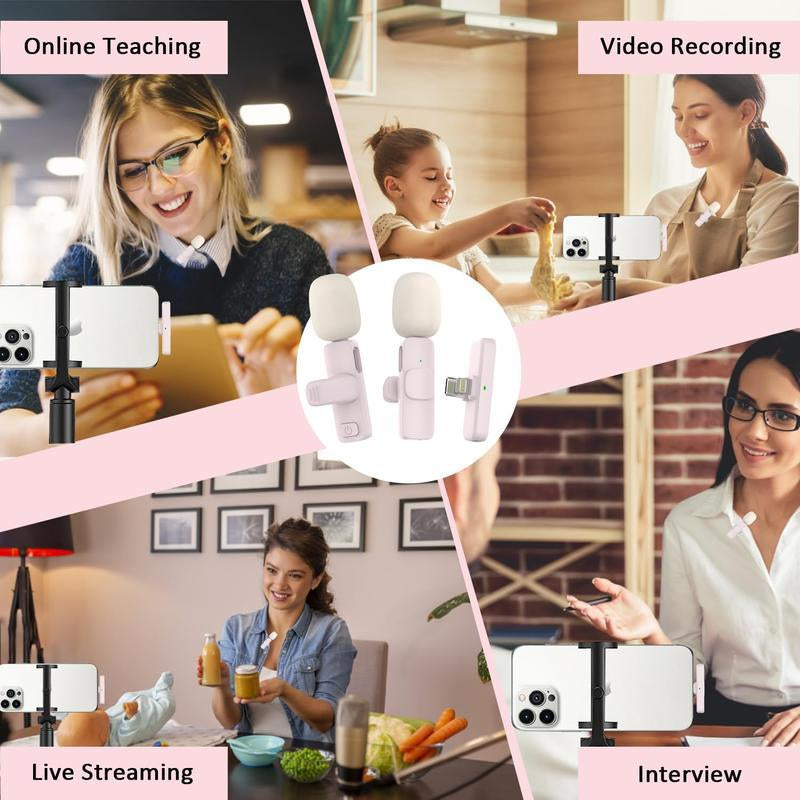 Wireless Lavalier Microphone for Iphone/Smartphone, 2 Mini Lapel Microphones with Clearer Audio for Video