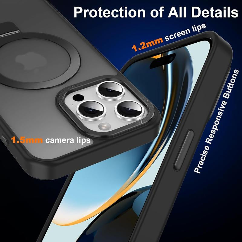 Magnetic Case for Iphone 16 15 14 13 Pro Max Case with Ring Stand Compatible with Magsafe Slim Translucent Matte Back Shockproof Phone Cover
