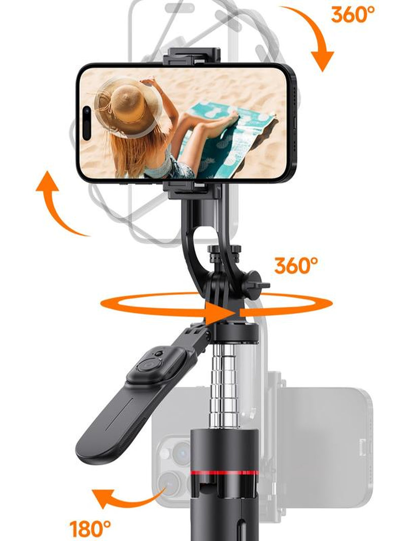 All-In-One Selfie Stick Tripod ,One-Click Automatically Pop-Up Open, Face Tracking ,Gesture Control Functions , with Handheld Stabilizer,Detachable Phone Holder ,360°Rotation,With Mutifunctional Remote Control,Maximum Extends to 68.9 Inches