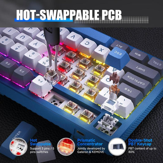 Clearance Sale KEMOVE K87 Wireless Hot-Swap Mechanical Gaming Keyboard, 87 Keys RGB Backlit with 4000Mah Battery, Triple-Mode Connection — Limited Time Sale