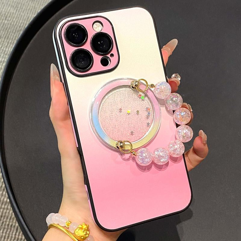 Magnetic Bracelet Grip with Glitter Star Magsafe Holder, Gradient Pink Beaded Accessory for Smartphones & Tablets