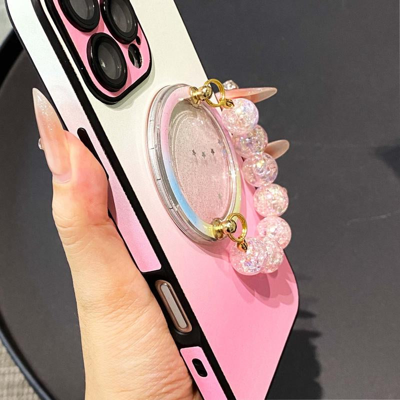 Magnetic Bracelet Grip with Glitter Star Magsafe Holder, Gradient Pink Beaded Accessory for Smartphones & Tablets