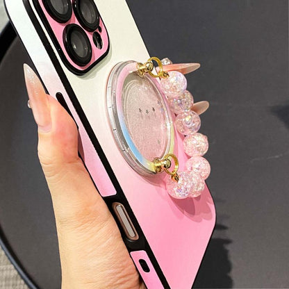 Magnetic Bracelet Grip with Glitter Star Magsafe Holder, Gradient Pink Beaded Accessory for Smartphones & Tablets