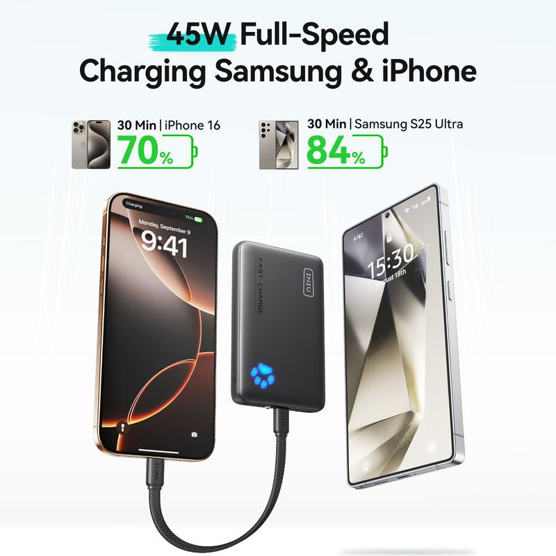 INIU Portable Charger, Ultra Slim 10000Mah 45W PD Power Bank USB C In&Out Fast Charging Battery Pack, Travel Essential Phone Powerbank Compatible with Iphone 17 16 15 14 13 12 Samsung S25 S24 Google Ipad Etc
