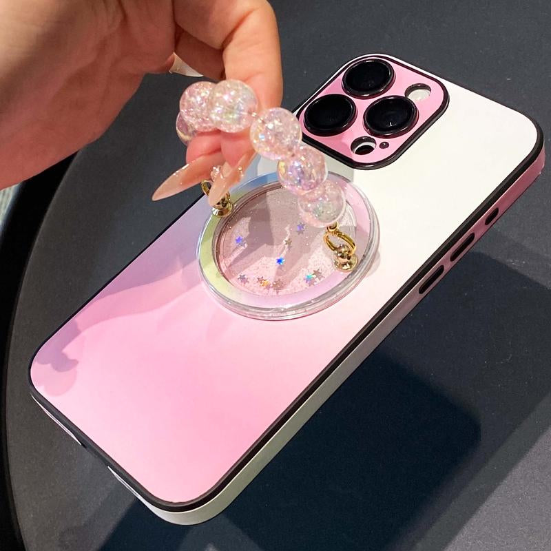 Magnetic Bracelet Grip with Glitter Star Magsafe Holder, Gradient Pink Beaded Accessory for Smartphones & Tablets
