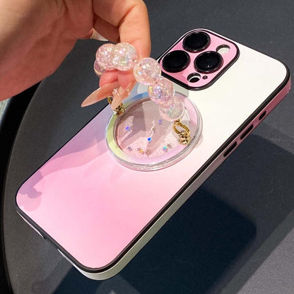 Magnetic Bracelet Grip with Glitter Star Magsafe Holder, Gradient Pink Beaded Accessory for Smartphones & Tablets