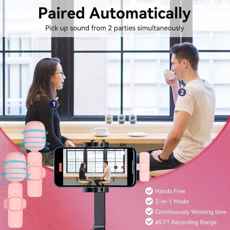 Wireless Lavalier Microphone for Iphone/Smartphone, 2 Mini Lapel Microphones with Clearer Audio for Video