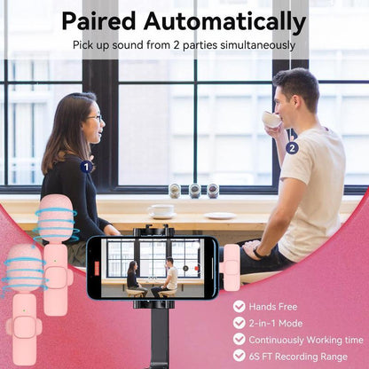 Wireless Lavalier Microphone for Iphone/Smartphone, 2 Mini Lapel Microphones with Clearer Audio for Video