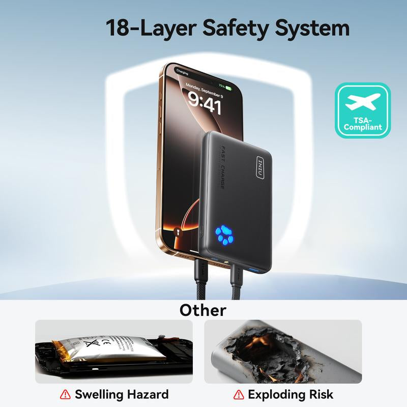 INIU Portable Charger, Ultra Slim 10000Mah 45W PD Power Bank USB C In&Out Fast Charging Battery Pack, Travel Essential Phone Powerbank Compatible with Iphone 17 16 15 14 13 12 Samsung S25 S24 Google Ipad Etc