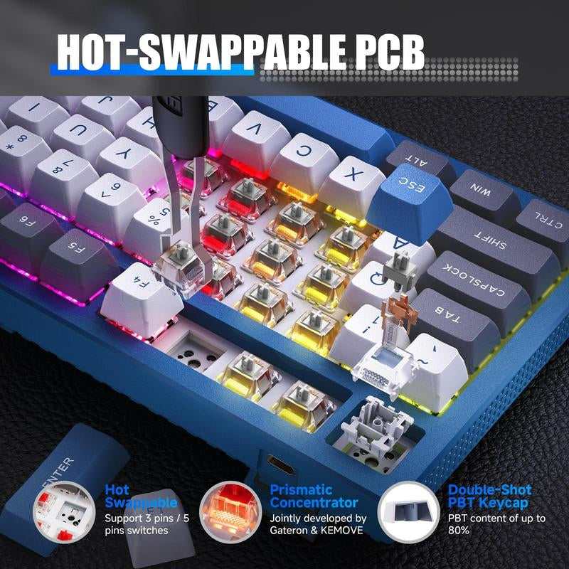 Clearance Sale KEMOVE K87 Wireless Hot-Swap Mechanical Gaming Keyboard, 87 Keys RGB Backlit with 4000Mah Battery, Triple-Mode Connection — Limited Time Sale