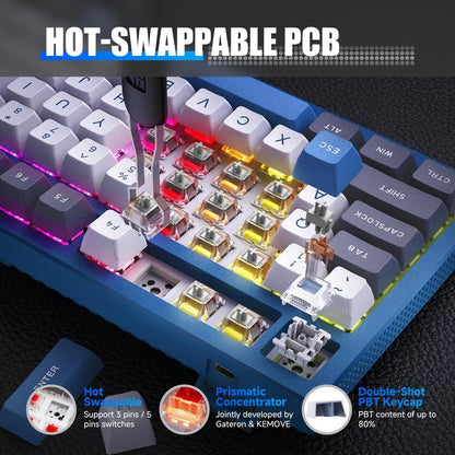 Clearance Sale KEMOVE K87 Wireless Hot-Swap Mechanical Gaming Keyboard, 87 Keys RGB Backlit with 4000Mah Battery, Triple-Mode Connection — Limited Time Sale