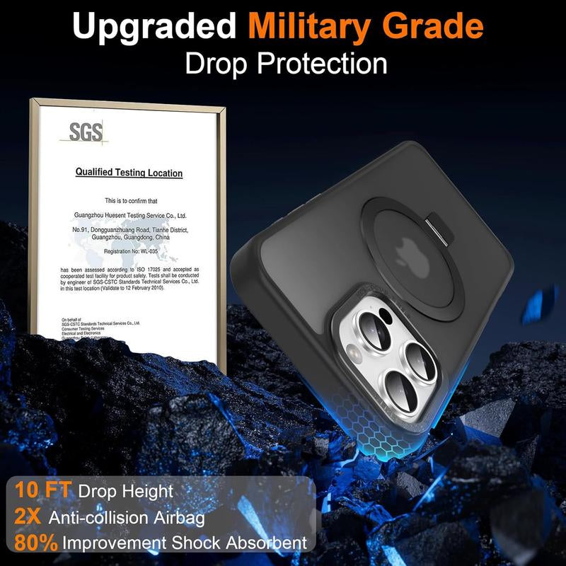 Magnetic Case for Iphone 16 15 14 13 Pro Max Case with Ring Stand Compatible with Magsafe Slim Translucent Matte Back Shockproof Phone Cover