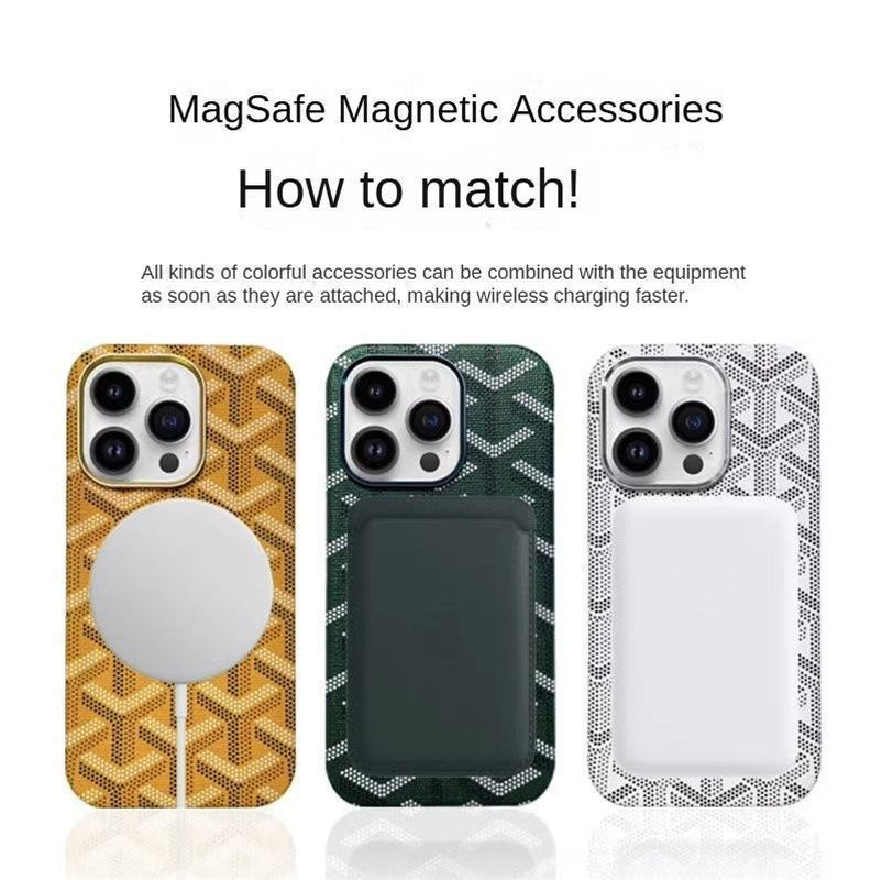Magsafe Leather Magnetic Protective Case for Iphone 17 Pro Max Trendy Shockproof Cover with Microfiber Lining & Elegant Patterns Ultra Thin Durable Stylish Protection Black Metal Finish Smartphone Casing