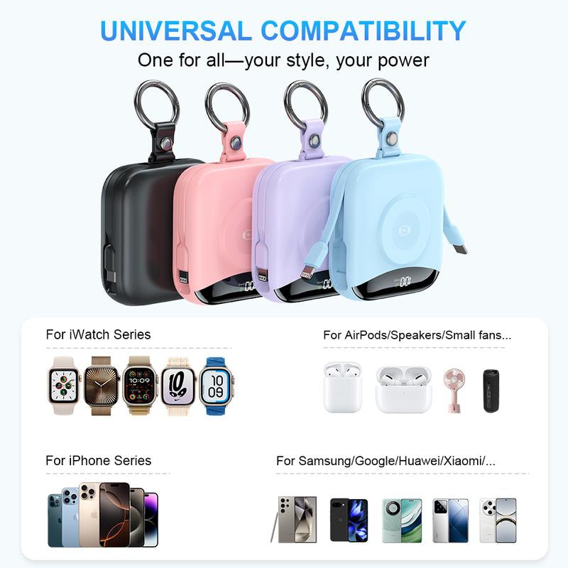 22.5W Fast Charging Portable Charger 10000Mah, Built-In Cables Mini Power Bank with LED Display, Keychain Travel Battery Pack for Iphone & Iwatch