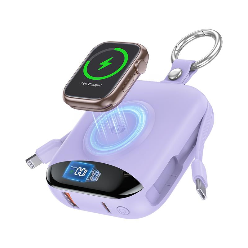 22.5W Fast Charging Portable Charger 10000Mah, Built-In Cables Mini Power Bank with LED Display, Keychain Travel Battery Pack for Iphone & Iwatch