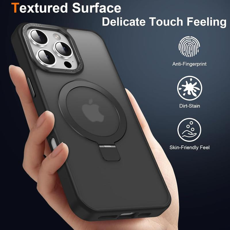 Magnetic Case for Iphone 16 15 14 13 Pro Max Case with Ring Stand Compatible with Magsafe Slim Translucent Matte Back Shockproof Phone Cover