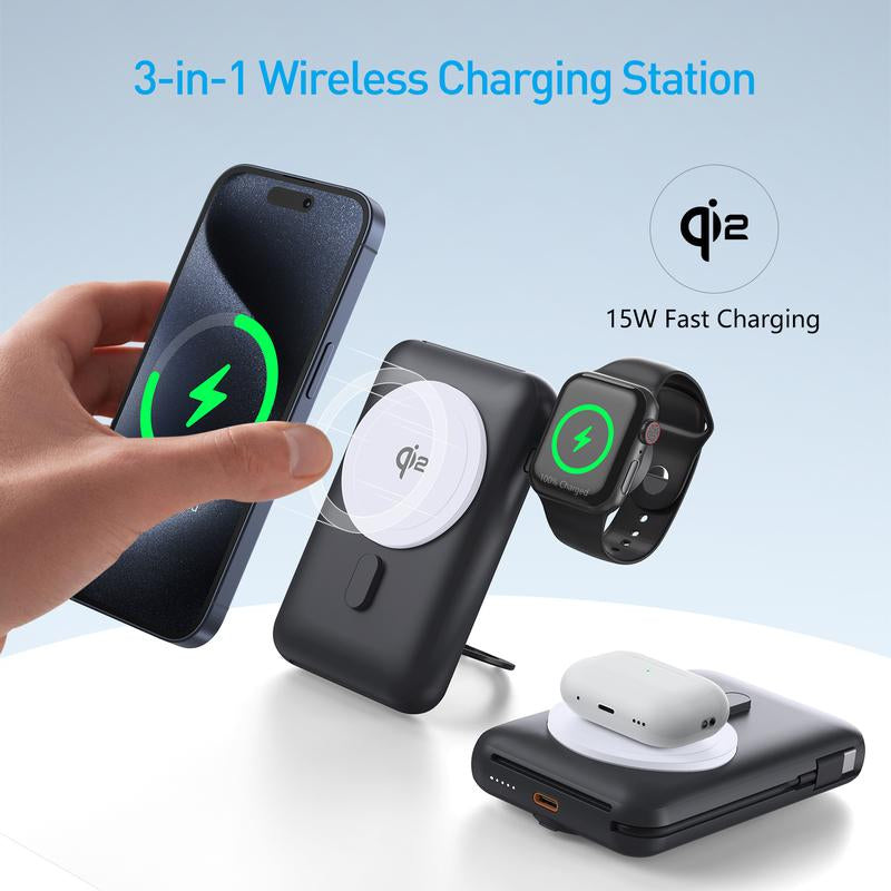 Qi2 10000Mah MAGNETIC POWER BANK, 15W Bracket Ultra-Fast Charging,Sanity Charger,Magnetic Power Bank,Magnetic Phone Charger, Power Bank,2 Chargers 1 Phone, Foldable Charger Stand, Wireless Charger,Charging Pad, Slim Magsafe Wireless Charger, Cellura Re,