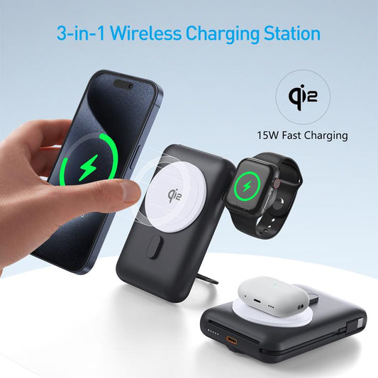Qi2 10000Mah MAGNETIC POWER BANK, 15W Bracket Ultra-Fast Charging,Sanity Charger,Magnetic Power Bank,Magnetic Phone Charger, Power Bank,2 Chargers 1 Phone, Foldable Charger Stand, Wireless Charger,Charging Pad, Slim Magsafe Wireless Charger, Cellura Re,
