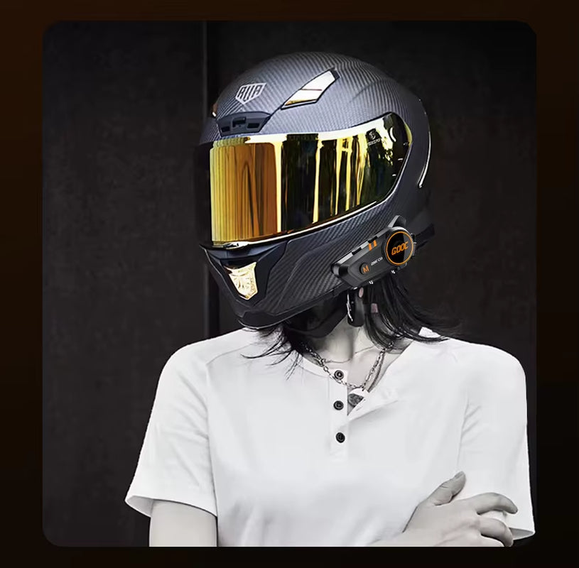 3D Surround Heavy Bass Motorcycle Helmet Headset Stereo Bluetooth Hands Free Call IPX7 Waterproof with Tri-Color Ambient Light