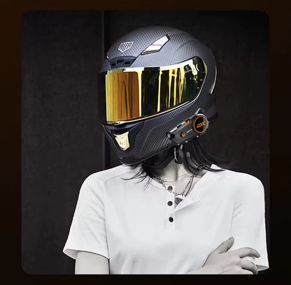 3D Surround Heavy Bass Motorcycle Helmet Headset Stereo Bluetooth Hands Free Call IPX7 Waterproof with Tri-Color Ambient Light