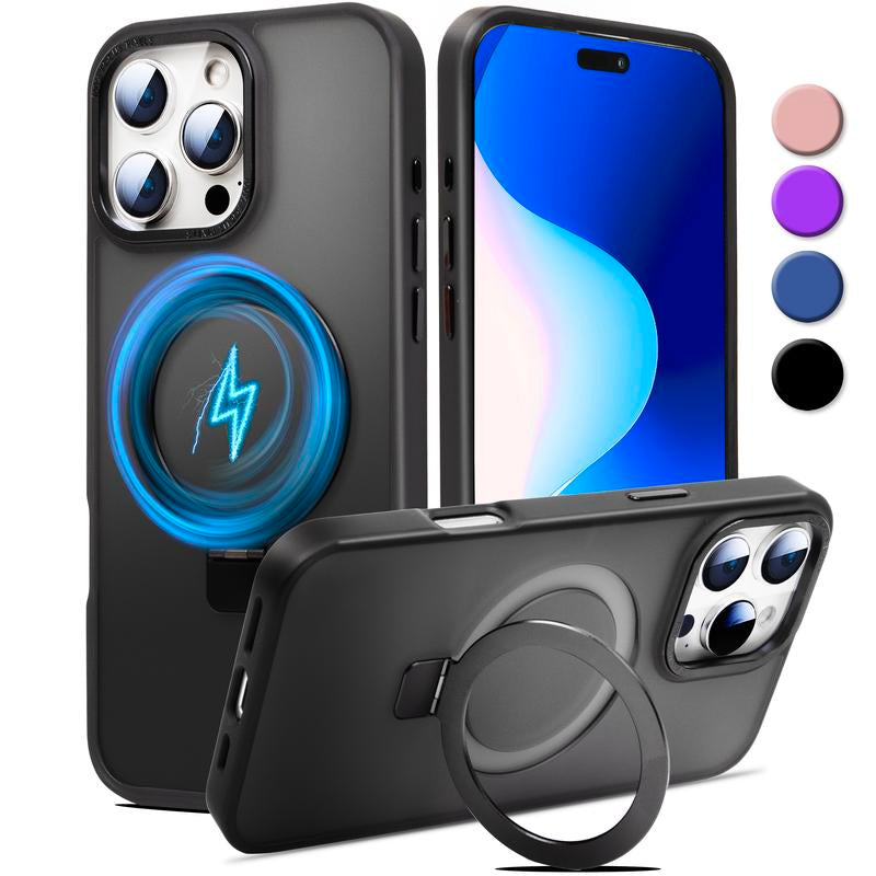 Magnetic Case for Iphone 16 15 14 13 Pro Max Case with Ring Stand Compatible with Magsafe Slim Translucent Matte Back Shockproof Phone Cover