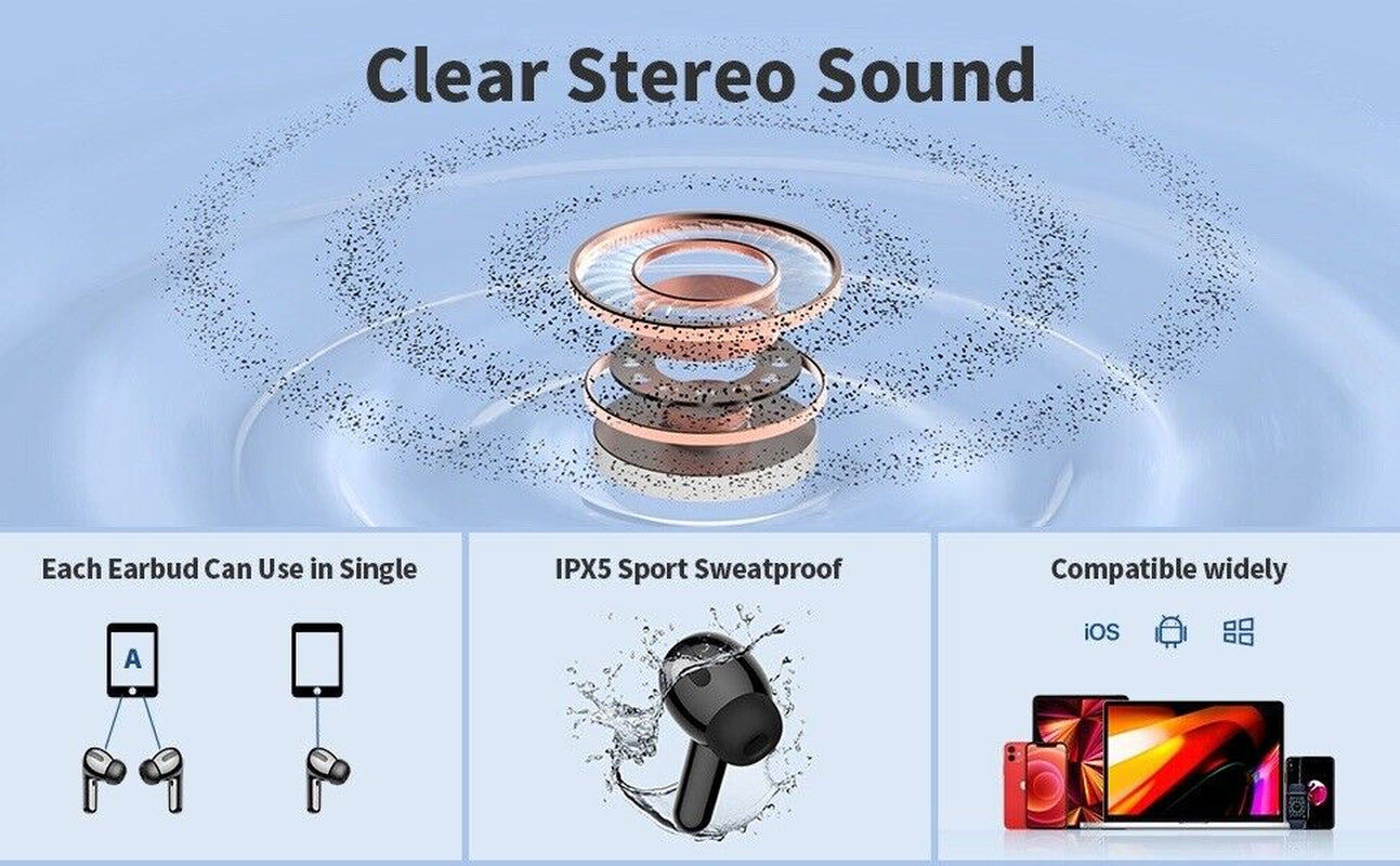 Wireless Earbuds Bluetooth 5.3 Headphones Waterproof Noise Cancelling