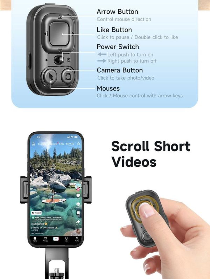 All-In-One Selfie Stick Tripod ,One-Click Automatically Pop-Up Open, Face Tracking ,Gesture Control Functions , with Handheld Stabilizer,Detachable Phone Holder ,360°Rotation,With Mutifunctional Remote Control,Maximum Extends to 68.9 Inches