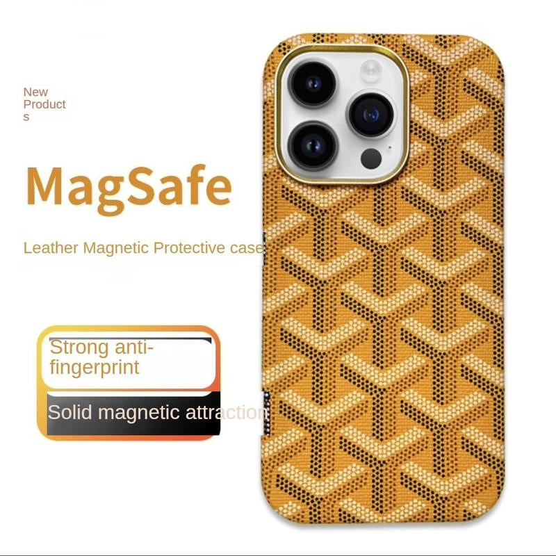 Magsafe Leather Magnetic Protective Case for Iphone 17 Pro Max Trendy Shockproof Cover with Microfiber Lining & Elegant Patterns Ultra Thin Durable Stylish Protection Black Metal Finish Smartphone Casing