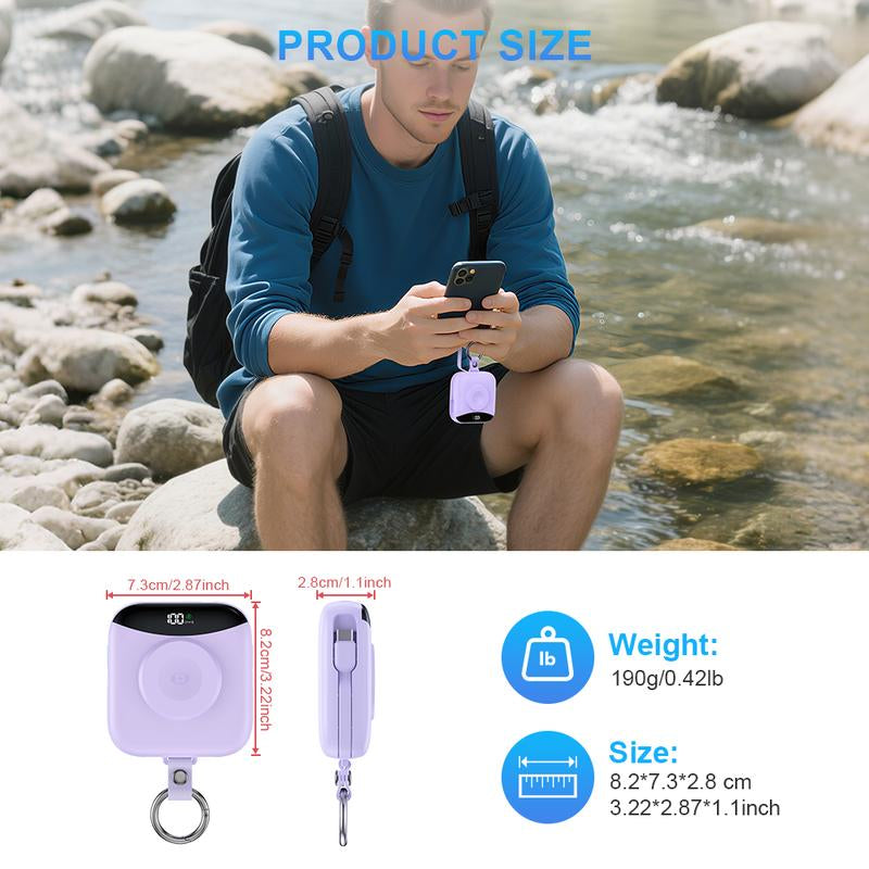 22.5W Fast Charging Portable Charger 10000Mah, Built-In Cables Mini Power Bank with LED Display, Keychain Travel Battery Pack for Iphone & Iwatch