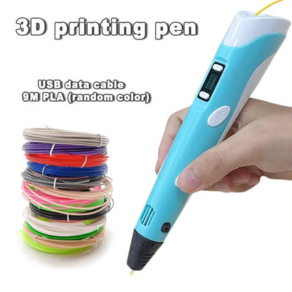 USB 3D Printing Pen DIY Drawing 9M PLA Filament Three-Dimensional Graffiti Toys Art Tools for Kids Birthday Christmas Day Gift