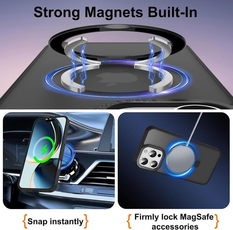 Magnetic Case for Iphone 16 15 14 13 Pro Max Case with Ring Stand Compatible with Magsafe Slim Translucent Matte Back Shockproof Phone Cover