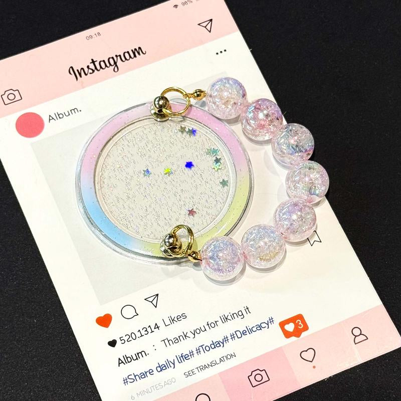 Magnetic Bracelet Grip with Glitter Star Magsafe Holder, Gradient Pink Beaded Accessory for Smartphones & Tablets