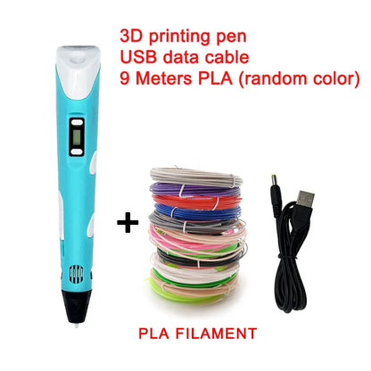 USB 3D Printing Pen DIY Drawing 9M PLA Filament Three-Dimensional Graffiti Toys Art Tools for Kids Birthday Christmas Day Gift