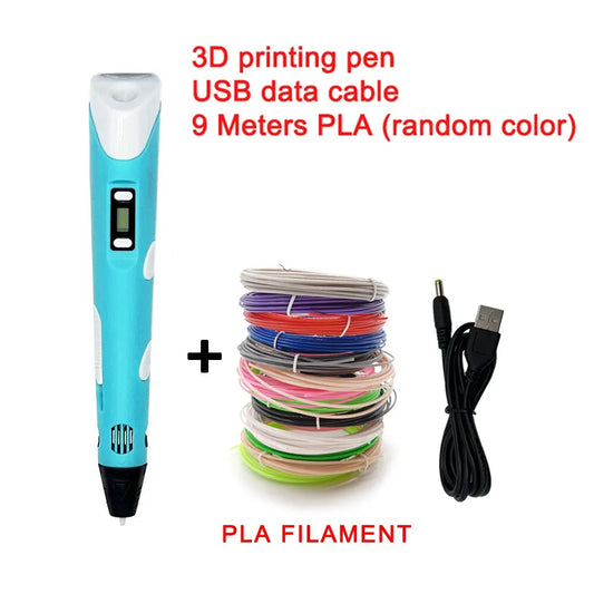 USB 3D Printing Pen DIY Drawing 9M PLA Filament Three-Dimensional Graffiti Toys Art Tools for Kids Birthday Christmas Day Gift