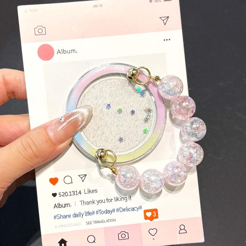 Magnetic Bracelet Grip with Glitter Star Magsafe Holder, Gradient Pink Beaded Accessory for Smartphones & Tablets