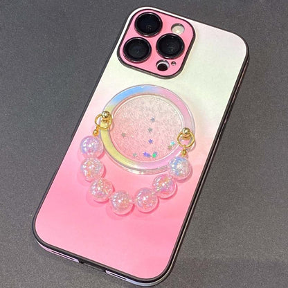 Magnetic Bracelet Grip with Glitter Star Magsafe Holder, Gradient Pink Beaded Accessory for Smartphones & Tablets