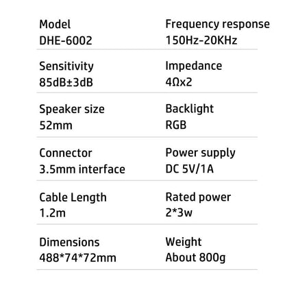 HP DHE-6002 Wired RGB Multimedia Speaker, PC Gaming Speakers, Long Desktop Speaker for Home & Office Computers, Best Christmas Gift for Girl, Electronic Gadgets
