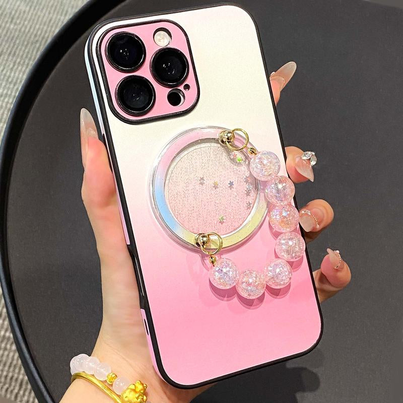 Magnetic Bracelet Grip with Glitter Star Magsafe Holder, Gradient Pink Beaded Accessory for Smartphones & Tablets