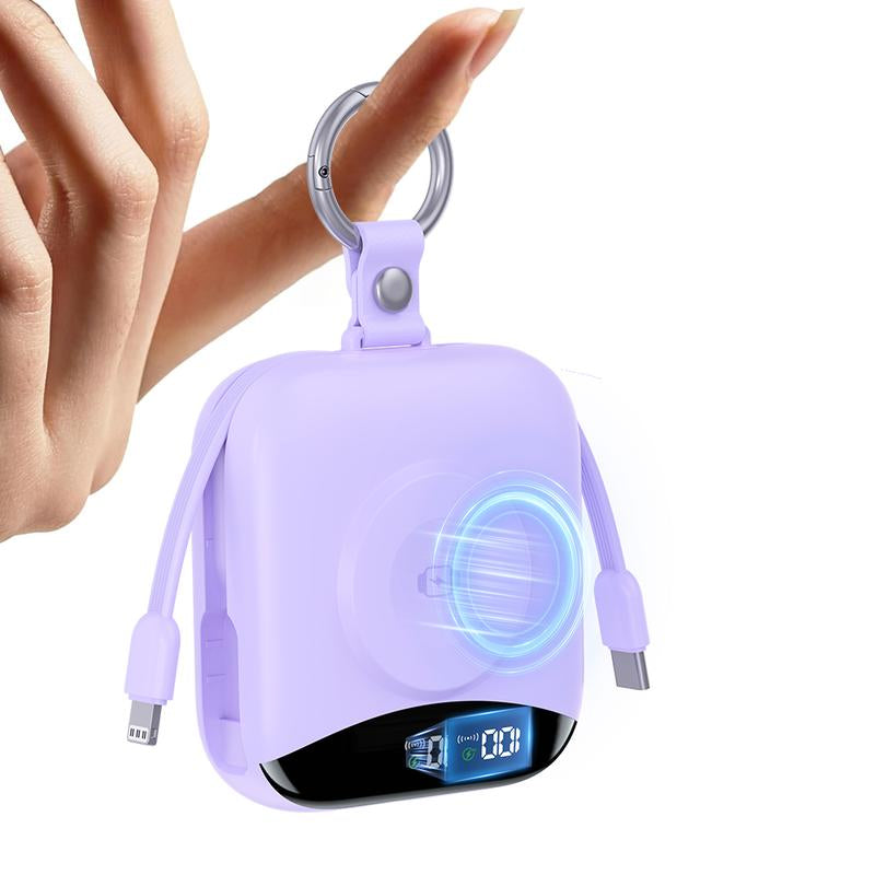 22.5W Fast Charging Portable Charger 10000Mah, Built-In Cables Mini Power Bank with LED Display, Keychain Travel Battery Pack for Iphone & Iwatch