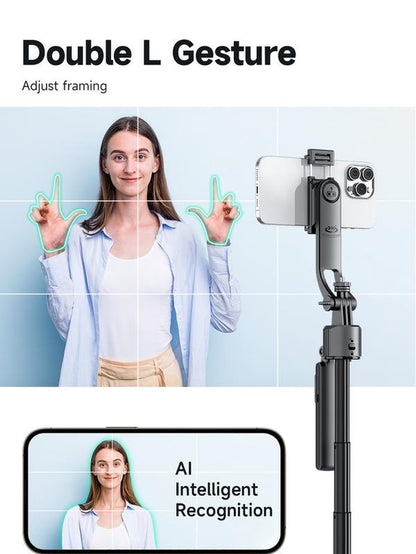 All-In-One Selfie Stick Tripod ,One-Click Automatically Pop-Up Open, Face Tracking ,Gesture Control Functions , with Handheld Stabilizer,Detachable Phone Holder ,360°Rotation,With Mutifunctional Remote Control,Maximum Extends to 68.9 Inches