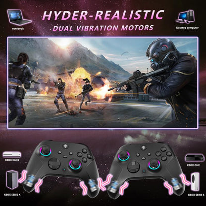 YUYIU Wireless Controller for Xbox Series X/S, Xbox One, Windows PC with 3.5Mm Audio Jack, 1000Mah Battery, Dual Vibration, Turbo, Programmable Joystick, RGB Lighting, Type-C Charging Cable, Obsidian Gaming Console