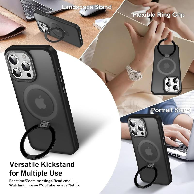 Magnetic Case for Iphone 16 15 14 13 Pro Max Case with Ring Stand Compatible with Magsafe Slim Translucent Matte Back Shockproof Phone Cover