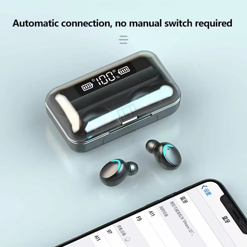 F9 TWS Wireless Bluetooth Headphones: Game Earbuds with Digital Display & Large-Capacity Charging Case
