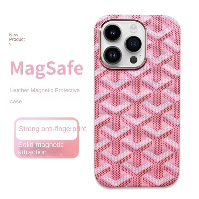 Magsafe Leather Magnetic Protective Case for Iphone 17 Pro Max Trendy Shockproof Cover with Microfiber Lining & Elegant Patterns Ultra Thin Durable Stylish Protection Black Metal Finish Smartphone Casing