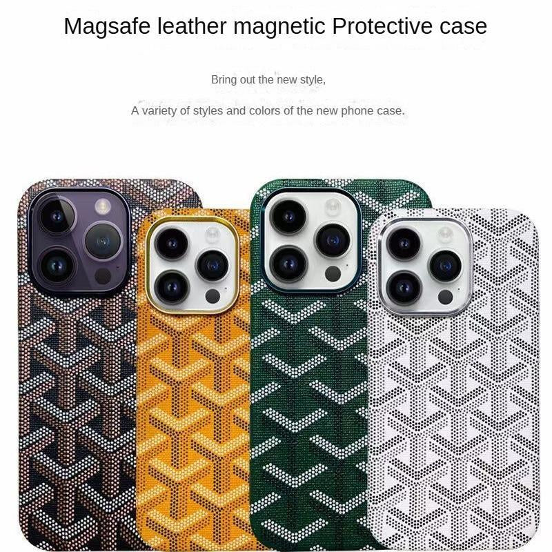 Magsafe Leather Magnetic Protective Case for Iphone 17 Pro Max Trendy Shockproof Cover with Microfiber Lining & Elegant Patterns Ultra Thin Durable Stylish Protection Black Metal Finish Smartphone Casing