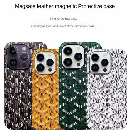 Magsafe Leather Magnetic Protective Case for Iphone 17 Pro Max Trendy Shockproof Cover with Microfiber Lining & Elegant Patterns Ultra Thin Durable Stylish Protection Black Metal Finish Smartphone Casing